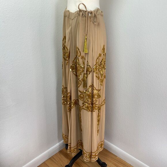 Soft Surroundings Mocha Gold Sequin Full Maxi Skirt Large Festival Gypsy Fairy - Picture 7 of 13
